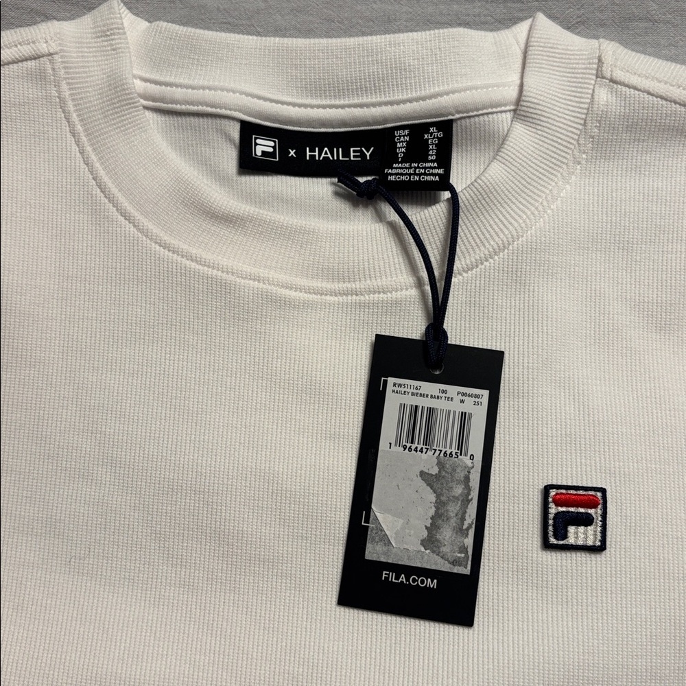 BNWT Hailey Bieber x FILA Stretch Cotton Rib Baby Tee - Picture 4 of 7